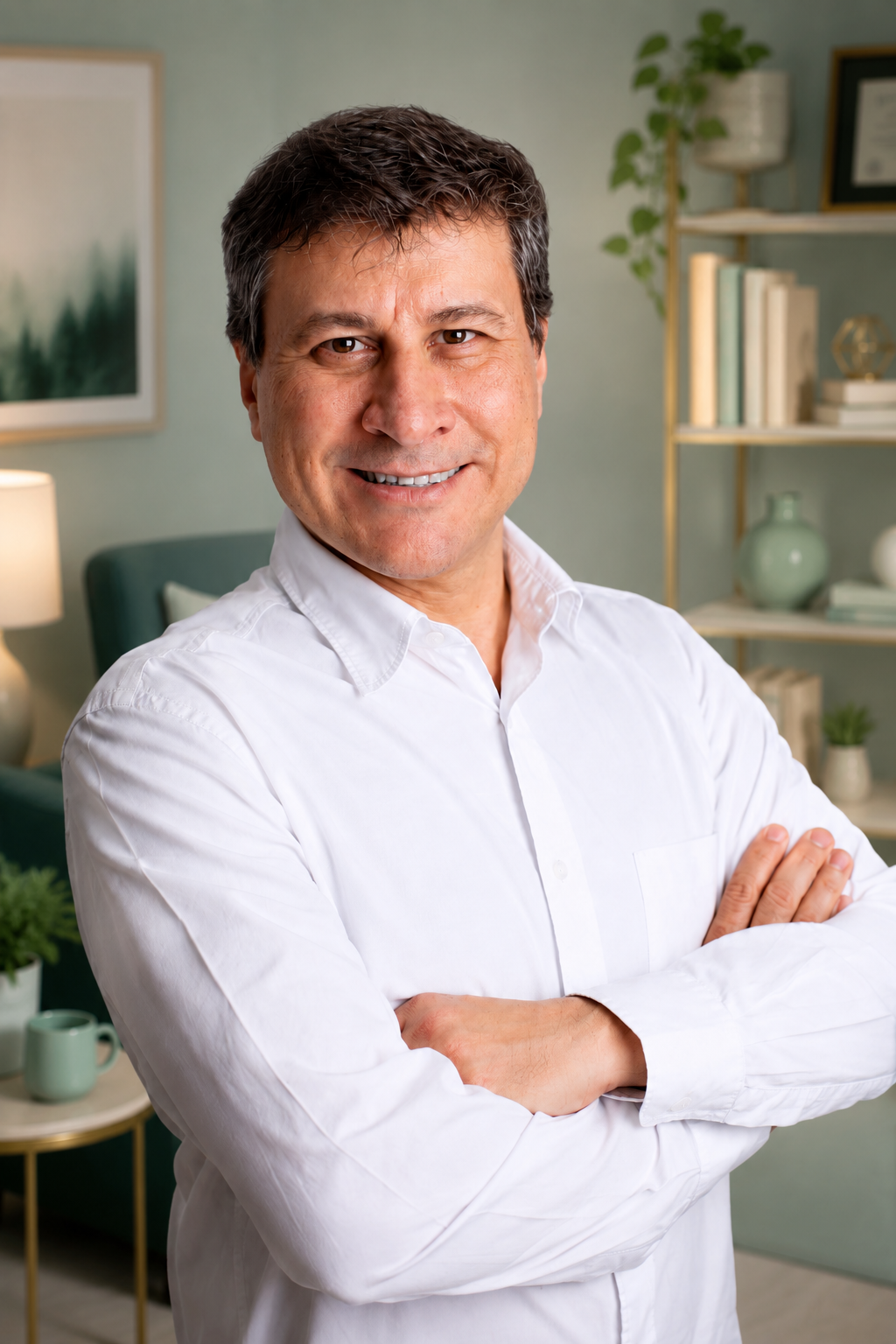 Daniel Nóbrega, terapeuta integrativo, em seu consultório